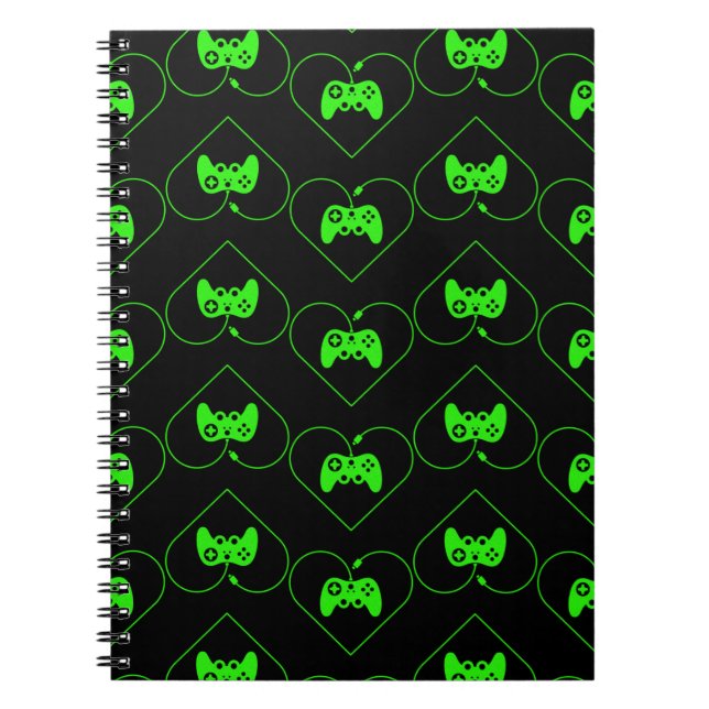 Carnet Manette de jeu vidéo verte à motif de cœur (Devant)