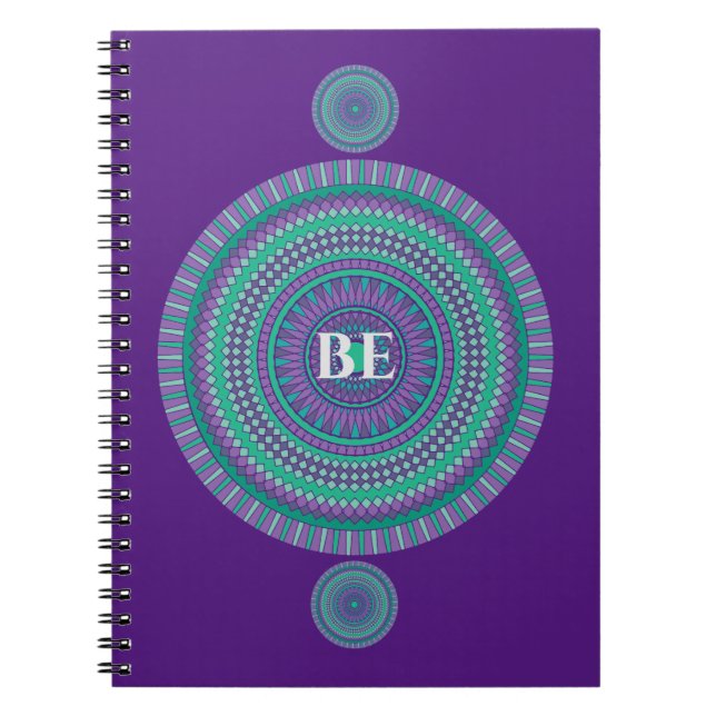 Carnet Mantra Mandala bleu/vert personnalisé "BE" (Devant)
