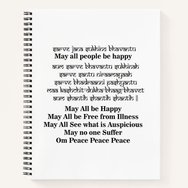 Carnet Mantra Sanskrit pour la paix (Devant)