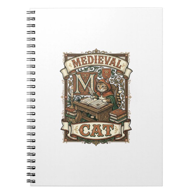 Carnet Manuscrit médiéval de chat médiéval vintage (Devant)