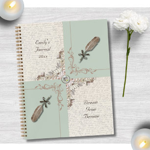 Carnet Manuscrit Vintage Vert Sauge Doux Inspirant