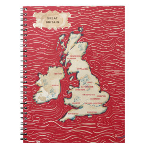 Carnet Map of the United Kingdom Vintage red Poster
