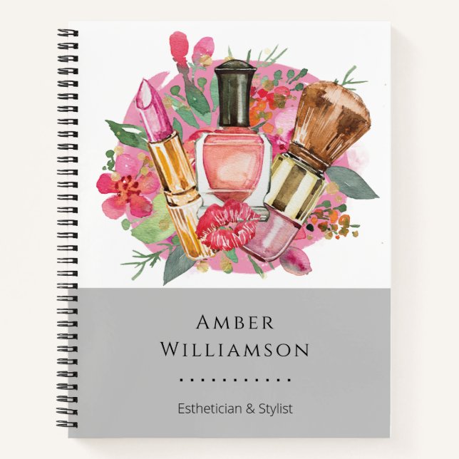 Carnet Maquilleuse Moderne Rose Aquarelle Féminin Chic (Devant)
