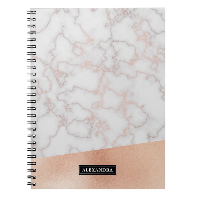 Carnet Marble Faux Rose Gold Personalized Name Notebook (Devant)