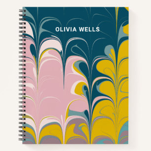 Carnet Marbre Abstrait moderne Ebru Turquoise Personnalis