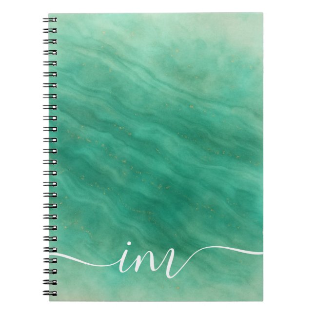 Carnet Marbre Abstrait vert moderne avec initiales - (Devant)