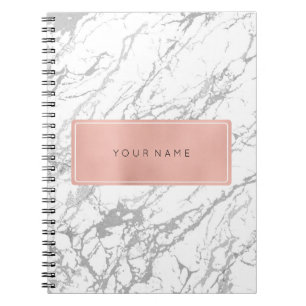 Carnet Marbre argenté rectangulaire rose rose rose or mét