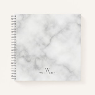 Carnet Marbre blanc avec monogramme et nom personnalisés