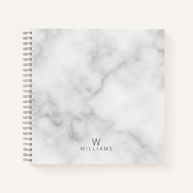 Carnet Marbre blanc avec monogramme et nom personnalisés (Devant)
