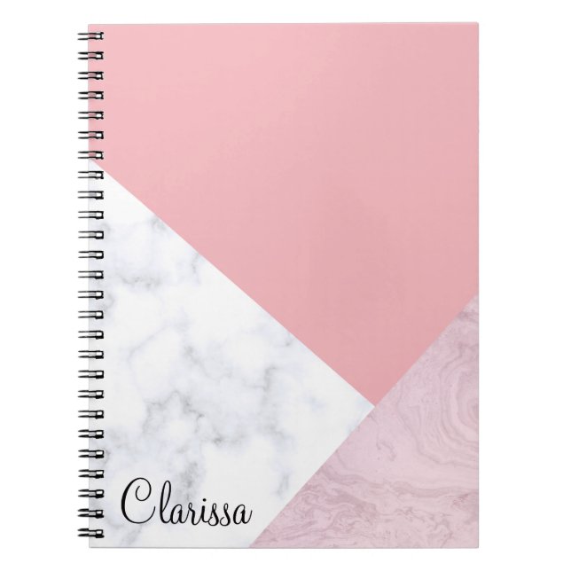 Carnet Marbre blanc de rose en pastel de poussin élégant (Devant)