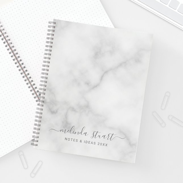 Carnet Marbre blanc de script moderne professionnel (Créateur téléchargé)