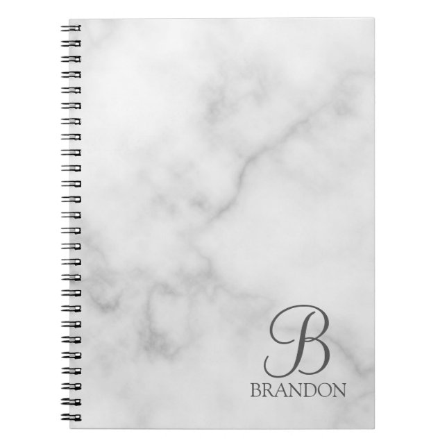 Carnet Marbre blanc de script personnalisé Monogramme et  (Devant)