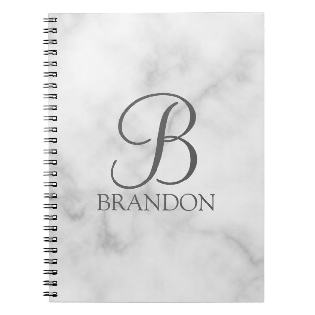 Carnet Marbre blanc de script personnalisé Monogramme et  (Devant)