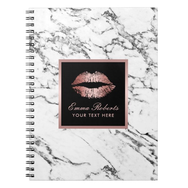 Carnet Marbre blanc élégant de lèvres roses modernes d'or (Devant)