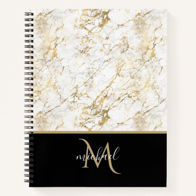 Carnet Marbre blanc et or avec monogramme noir (Devant)