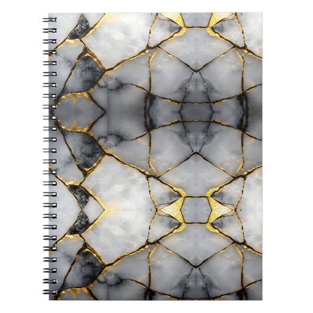 Carnet Marbre blanc et or craquelé moderne (Devant)