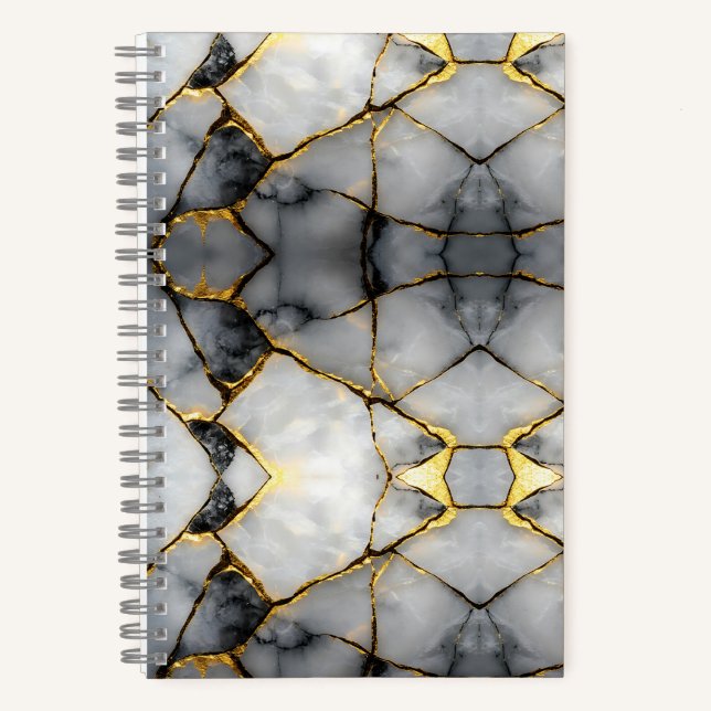 Carnet Marbre blanc et or craquelé moderne (Recto)