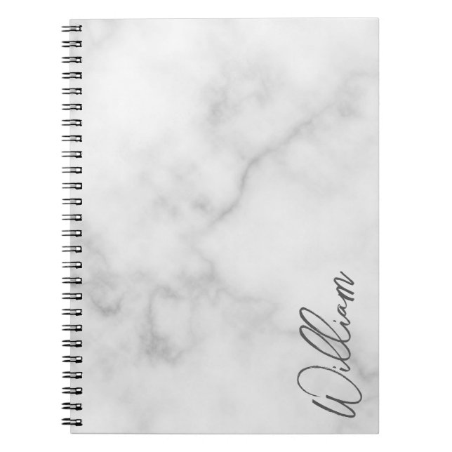 Carnet Marbre blanc Modern Script Nom personnalisé (Devant)