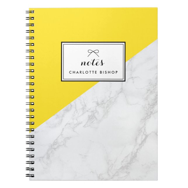 Carnet Marbre blanc moderne avec bloc jaune (Devant)