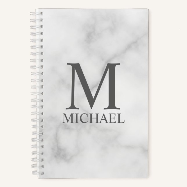 Carnet Marbre blanc Monogramme personnalisé et nom (Recto)