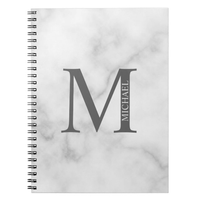 Carnet Marbre blanc Monogramme personnalisé et nom (Devant)