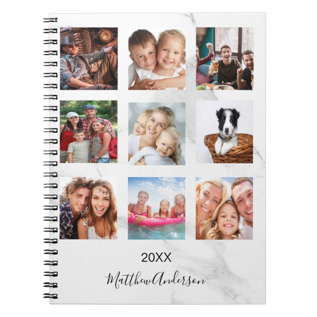 Carnet Marbre blanc monogramme photo collage (Devant)