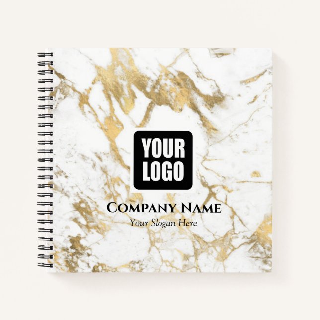 Carnet Marbre Blanc & Or, Logo, Nom de l'entreprise Site  (Devant)
