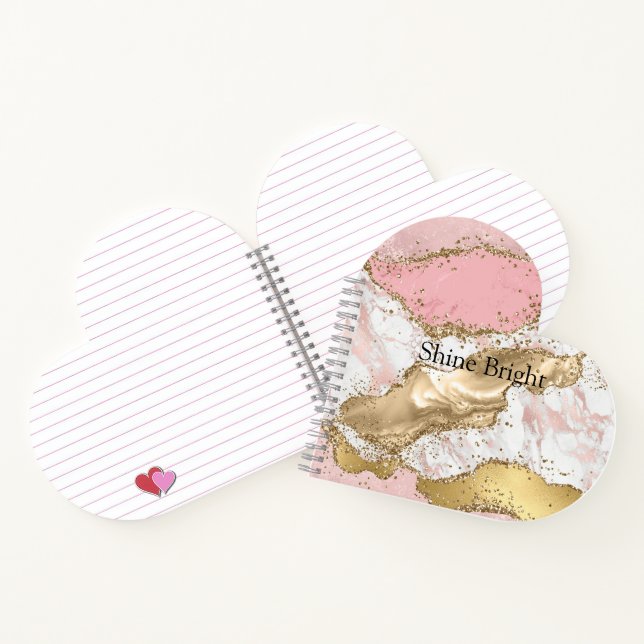 Carnet Marbre Blanc Rose Paillettes D'or (Intérieur)