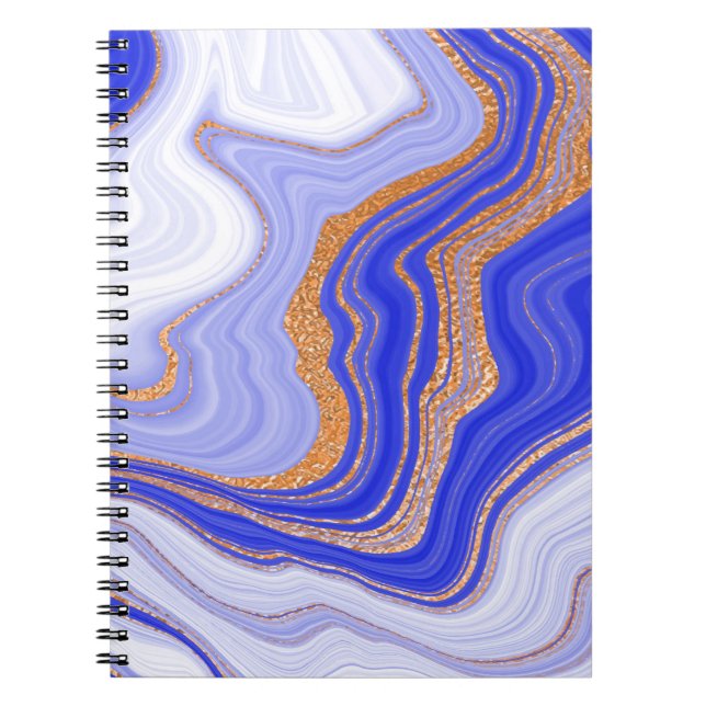 Carnet Marbre Bleu Or, Abstrait Moderne. (Devant)