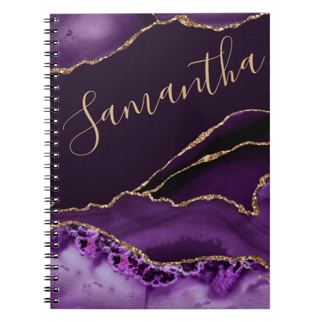 Carnet Marbre d'agate à paillettes de faux or et violet (Devant)