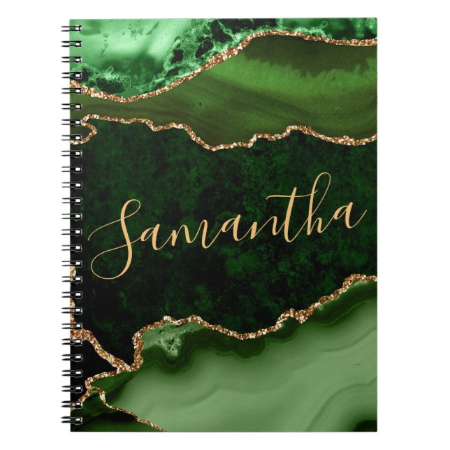 Carnet Marbre d'agate à paillettes vertes et or faux (Devant)