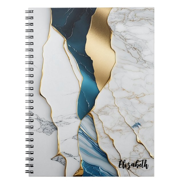 Carnet Marbre de pierre de turquoise blanche Cool or (Devant)
