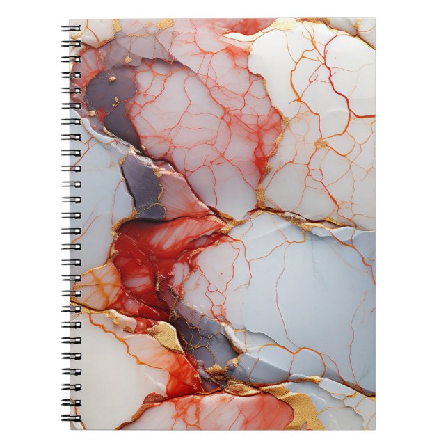 Carnet Marbre d'Ivoire avec Veines Cramoisies et Dorées (Devant)