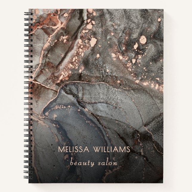 Carnet Marbre encre gris or rose  (Devant)
