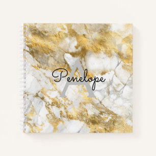Carnet Marbre et monogramme d'or blanc