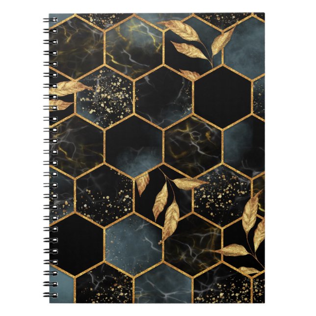 Carnet Marbre et or élégant : Texture Hexagon Abstraite (Devant)