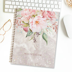 Carnet Marbre Floral Élégant Moderne Rose Pivoine