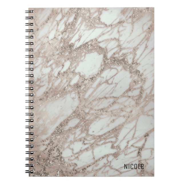 Carnet Marbre Glam Rose Rose Pink Or Argent Style Designe (Devant)