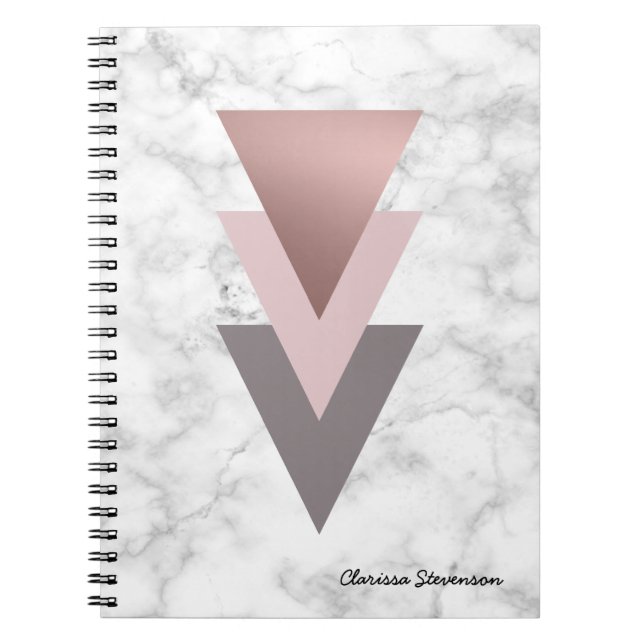 Carnet marbre gris de blanc de triangles de rose rose (Devant)