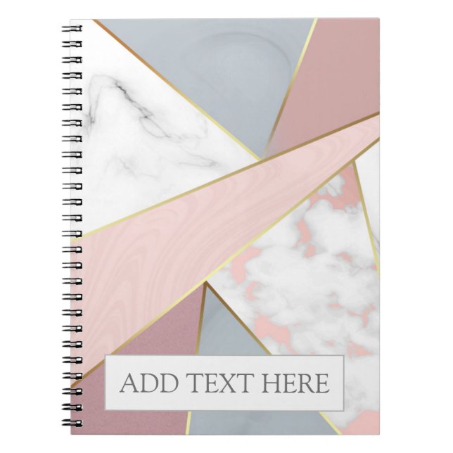Carnet Marbre gris or Rose moderne look Monogramme (Devant)