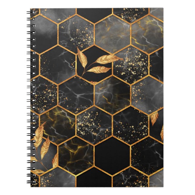 Carnet Marbre hexagone texture transparente avec feuilles (Devant)