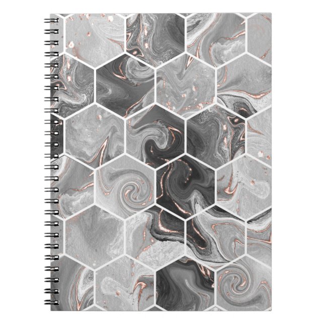 Carnet Marbre hexagone texture transparente avec motif or (Devant)