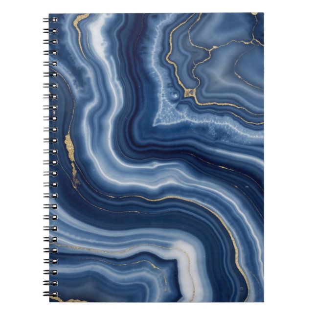 Carnet Marbre Liquide Abstrait Bleu Nuit Or Élégant  (Devant)
