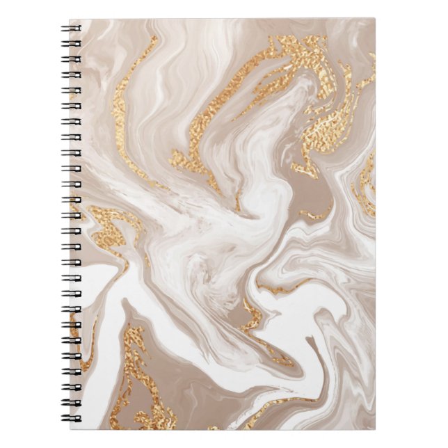 Carnet Marbre liquide beige, art de la ligne dorée. (Devant)