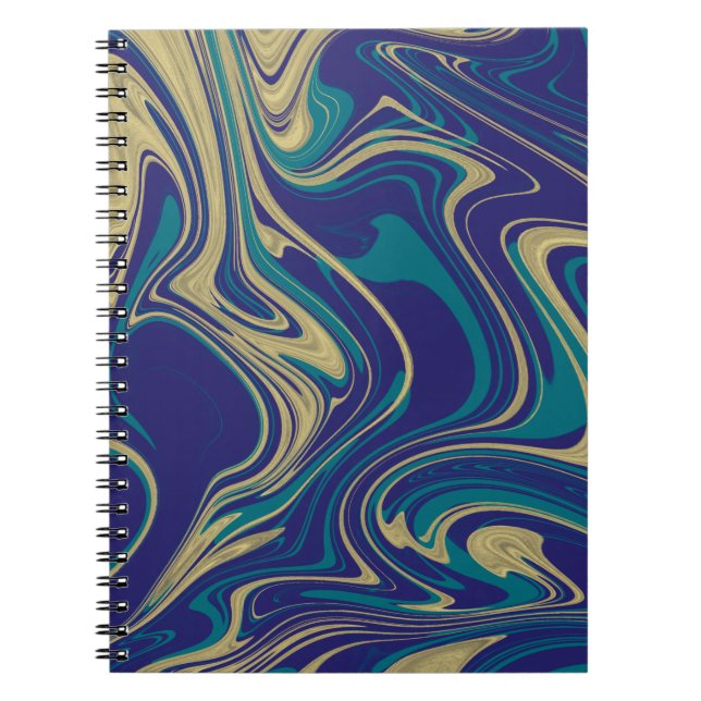 Carnet Marbre Liquide Faux Or Bleu Verdâtre     (Devant)