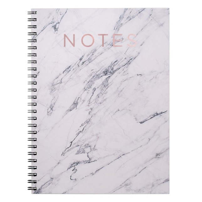 Carnet Marbre Moderne Gris Blanc & Rose Gold Notes Roses (Devant)