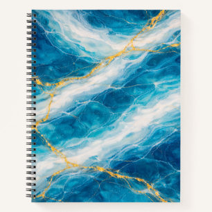 Carnet Marbre Océan avec Tourbillons Blancs et Veinures D