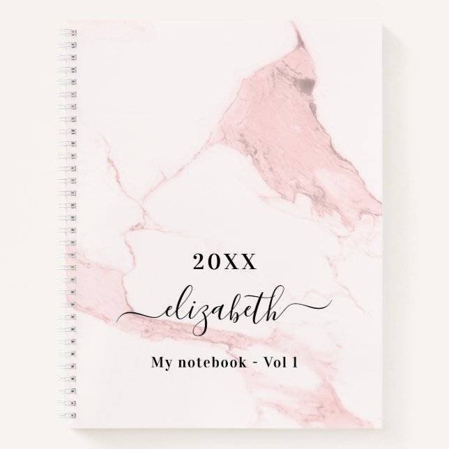 Carnet Marbre rose blush nom entreprise élégant (Devant)