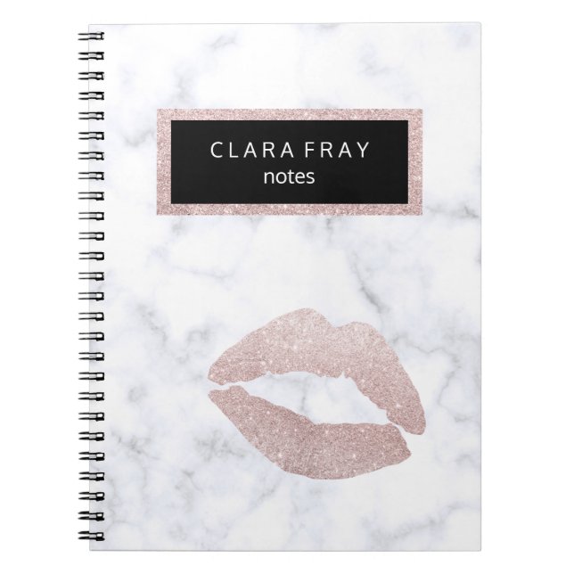 Carnet marbre rose girly élégant de blanc de lèvres de (Devant)