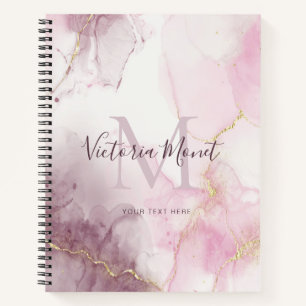 Carnet Marbre Rose Mauve Veine Or Écriture